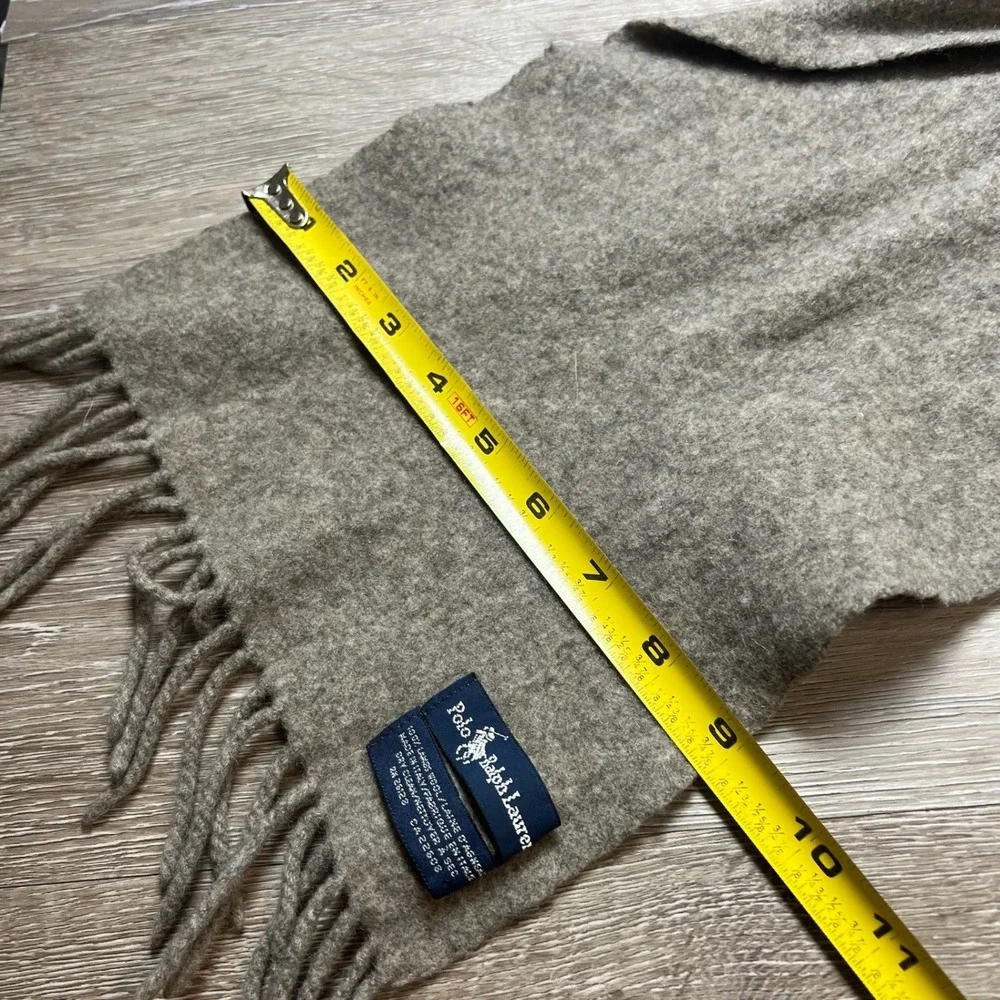 Polo Ralph Lauren Scarf Unisex OS Tan Lambswool Made in Italy Fringed Pony Logo